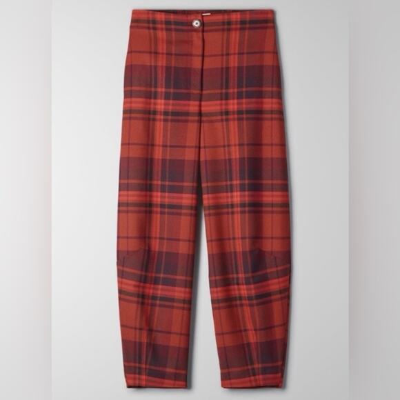 WILFRED NWT ARITZIA Dawna Check Plaid Barrel Leg Pant Burgundy Size Small Autumn - Picture 10 of 10